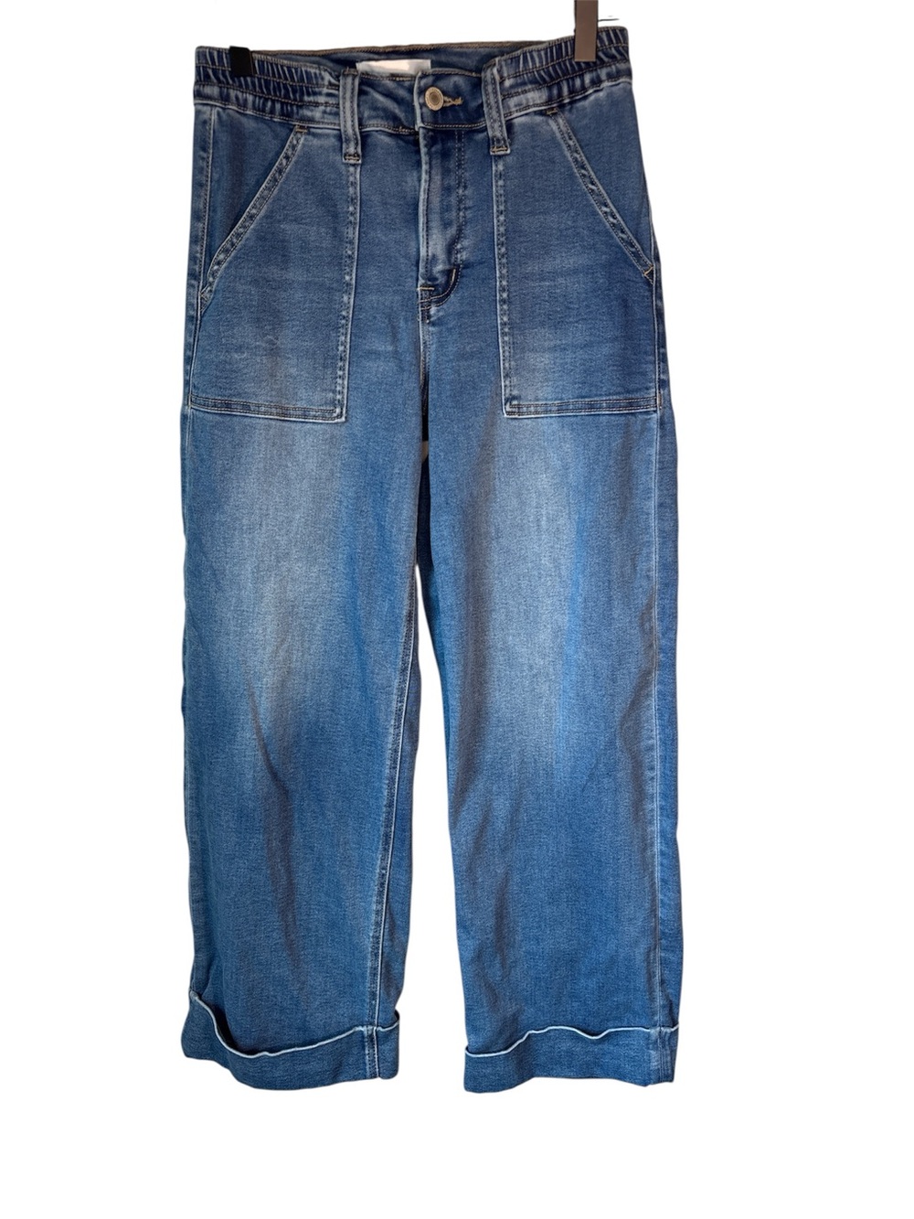 Vervet Jeans Womens 25 Blue Baggy Wide High Rise Super Soft Cuffed Denim Staple